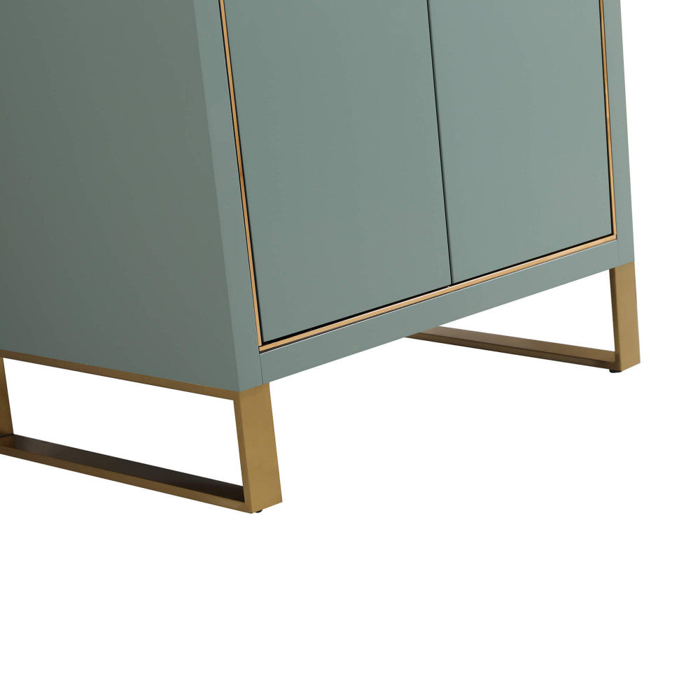 Opulence Bath Vanity, Mint Green, 24", Satin Brass Hardware, White Carrara Top