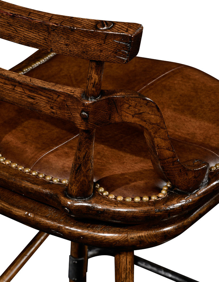 Oak Barstool With Studded Leather Seat, Side