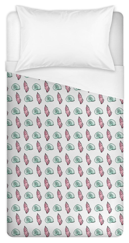 Green and Pink Shells Twin Brushed Poly Duvet Cover