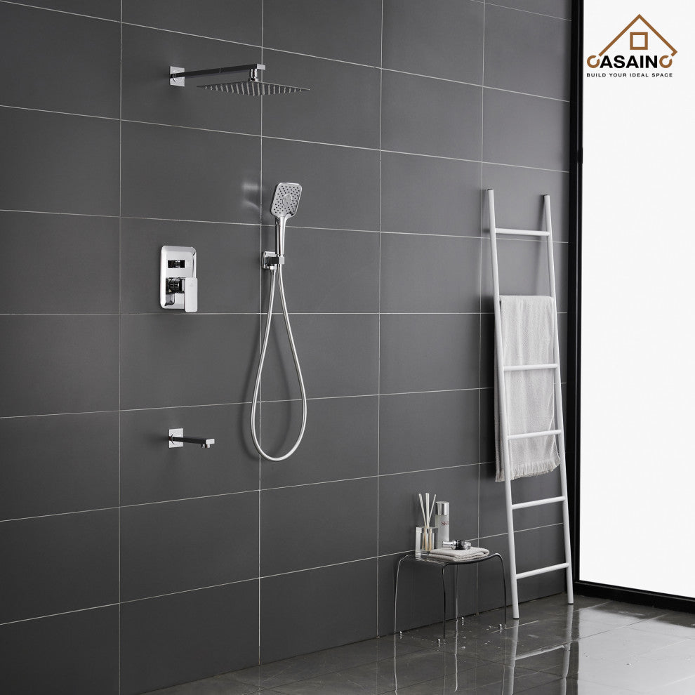 9inch Shower System Brushed Nickel Dual Head Waterfall Shower Bar System, Chrome