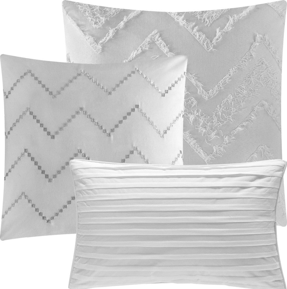 Farisa 7 Piece Comforter Set, White, Queen