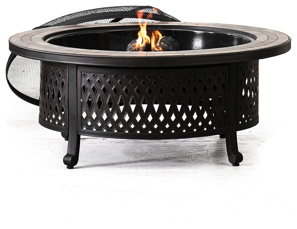 Sunjoy 40" Round Wood Burning Firepit Table for Outside