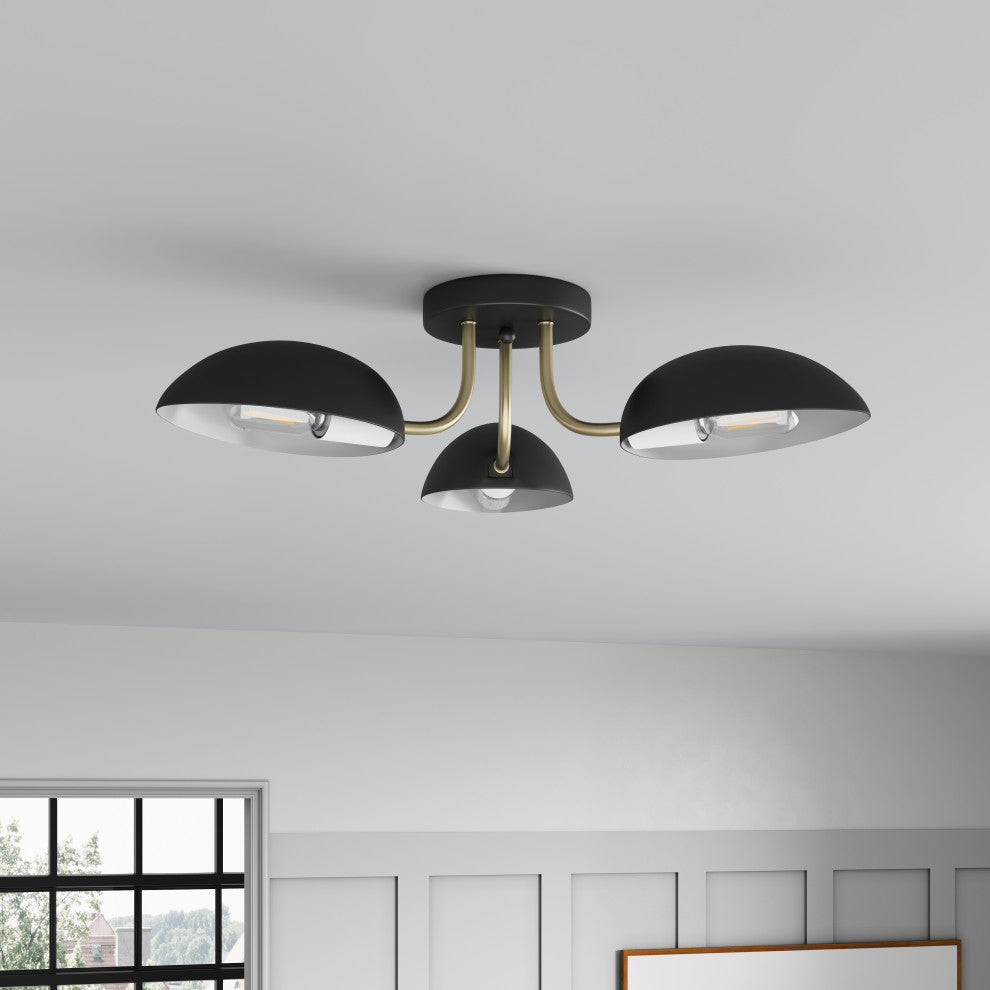 Farmhouse Matte Black 3-Light Semi Flush Mount Ceiling Light Fixture