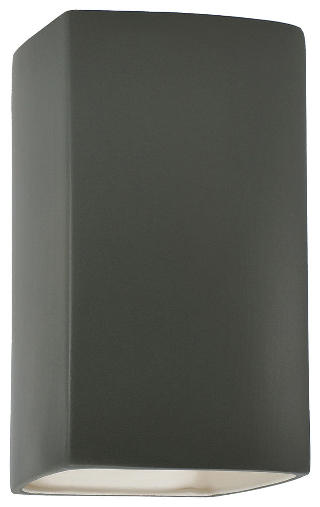 Ambiance Large Rectangle Outdoor Wall Sconce, Closed, Pewter Green, LED