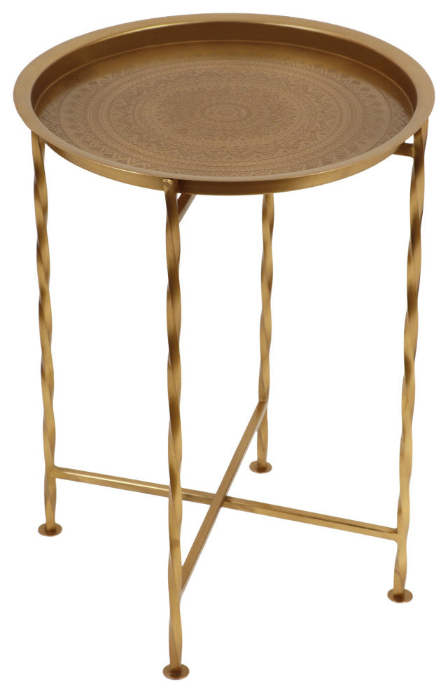 Hannah Vintage Style Handcrafted Iron Tray Top Side Table, Gold