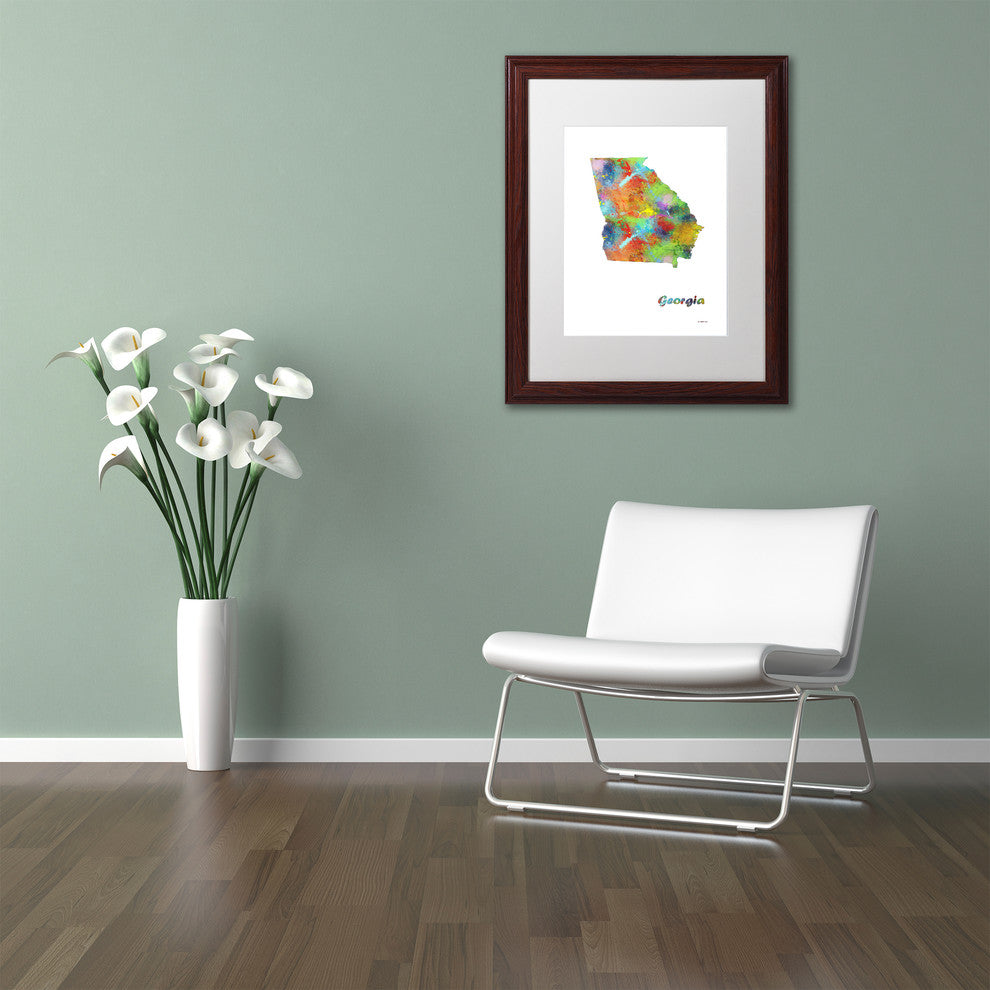Marlene Watson 'Georgia State Map-1' Art, Wood Frame, 16"x20", White Matte