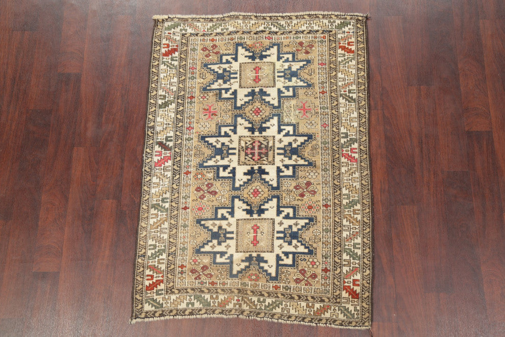 Consigned, Southwestern Antique Traditional Handmade Area Rug, Beige, 4x5
