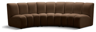 Infinity Channel Tufted Velvet Modular Chair, Brown, 3 Piece
