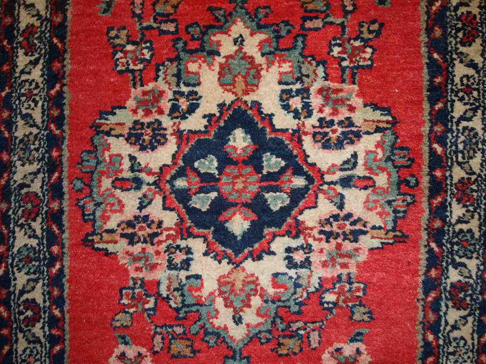 Handmade vintage Persian Hamadan runner 2.6' x 6.3' (81cm x 194cm) 1960s