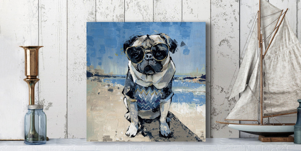 "Cool Pug" Painting Print on Wrapped Canvas, 48"x48"
