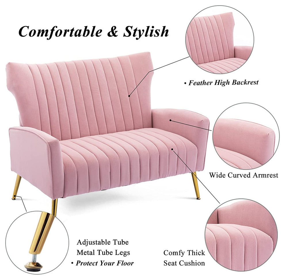 Curved Tufted Contemporary Velvet High Back Loveseat Sofa