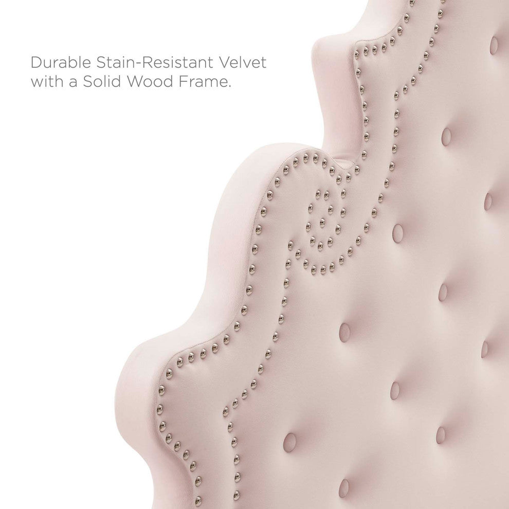 Tufted Platform Bed Frame, Twin Size, Velvet, Pink, Modern Contemporary, Bedroom