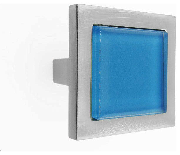 Sea Blue Crystal Glass Brushed Nickel Square Manor Knob