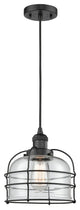 1-Light Large Bell Cage 8" Mini Pendant, Matte Black, Glass: Clear