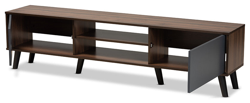 Coreen Scandinavian Modern Gray and Walnut Brown TV Stand