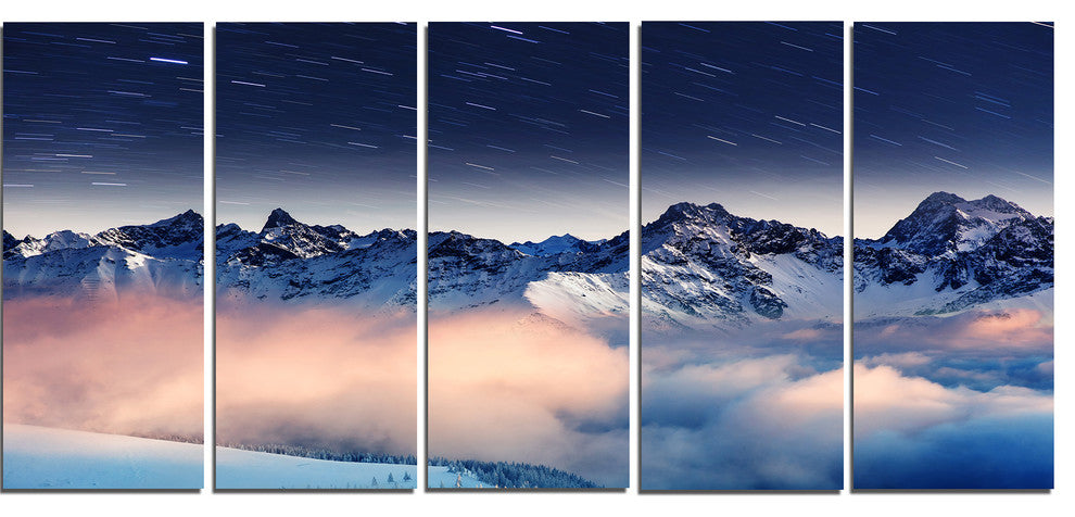 Milky Way Over Frosted Mountains, Landscape Canvas Art Print, 60"x28", 5 Panels
