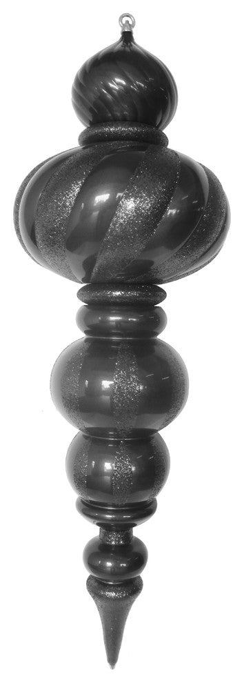 36" Large Silver Finial Ornament With Silver Glittered Stripes
