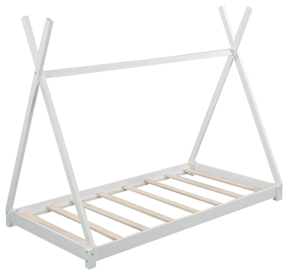 Gewnee Twin Size House Platform Bed with Triangle tructure in White