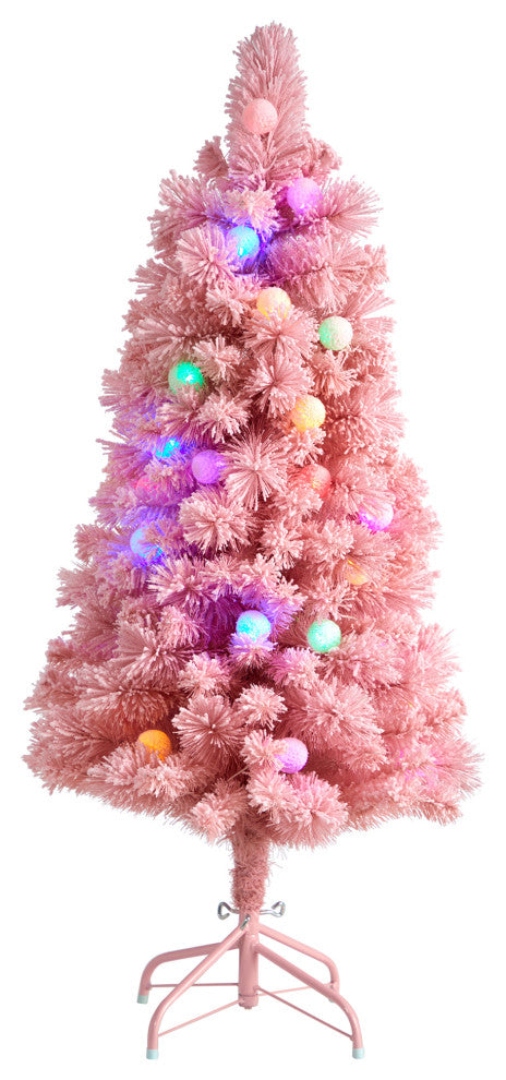 4' Holiday Frosted Pink Cashmere Faux Xmas Tree W/30 Jumbo Multicolored Lights