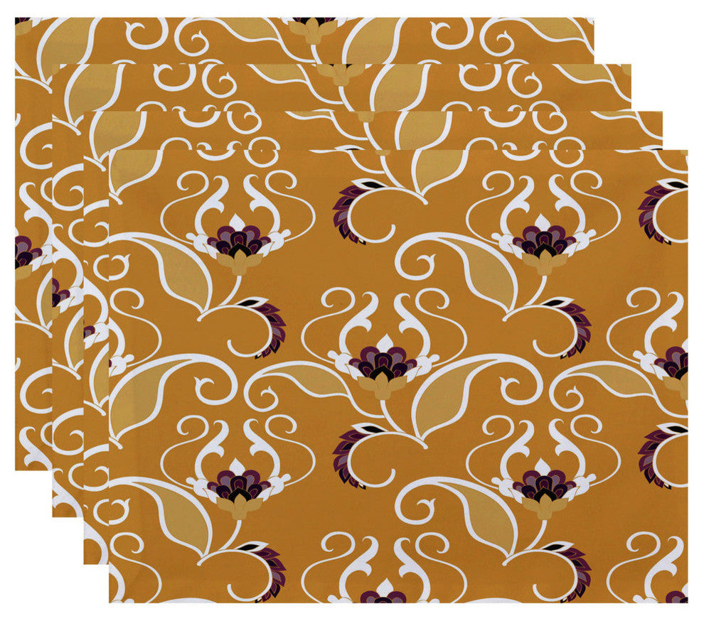 West Indies, Floral Print Placemat, Gold