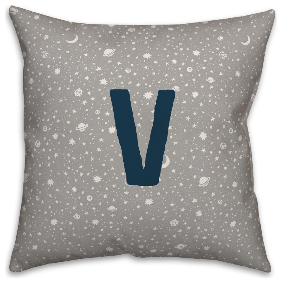 Monogram V Space Doodle 16x16 Spun Poly Pillow