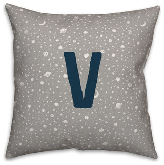 Monogram V Space Doodle 16x16 Spun Poly Pillow