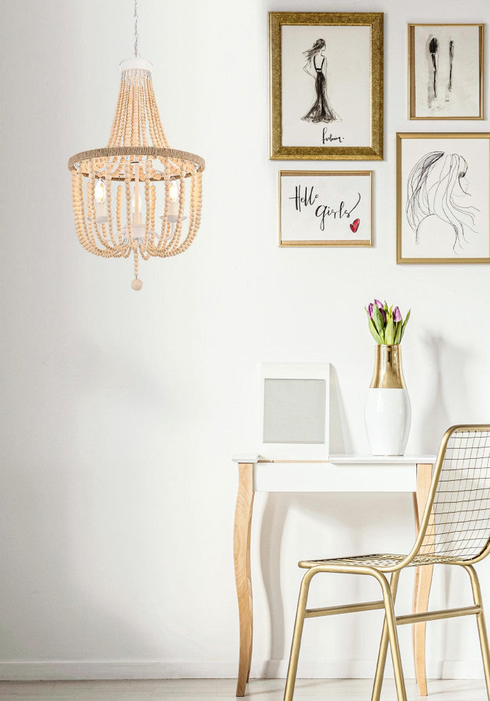 Home Living 16" Beaded Pendant, Beige