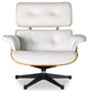 Lounge Chair and Ottoman, White, Palisander Veneer, Premium Top-Grain Italian Le