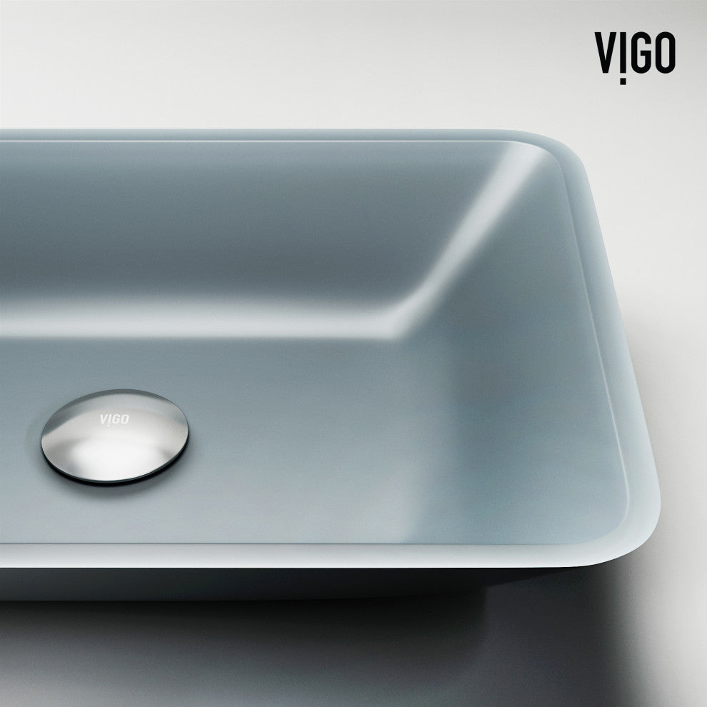 VIGO Sottile 18"L x 13"W x 4"H Glass Rectangular Vessel Bathroom Sink, Metallic