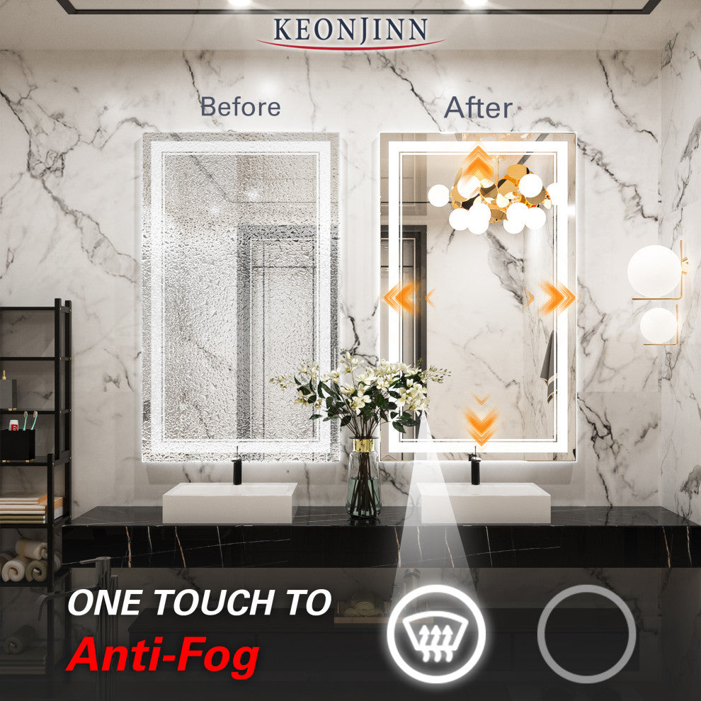 LED Bathroom Mirror, Anti-Fog Memory Dimmable IP54 Waterproof, 40"x24"