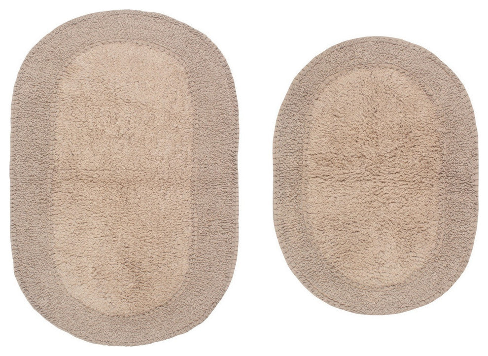Double Ruffle Collection Bath Rugs Set, 2 Piece Set, Linen