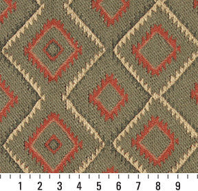 Green, Beige and Red, Diamond Southwest Style Upholstery Fabric By The Yard