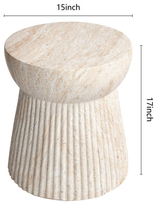 Fluted Travertine Stone Finish Italian Design MgO Side Accent Table