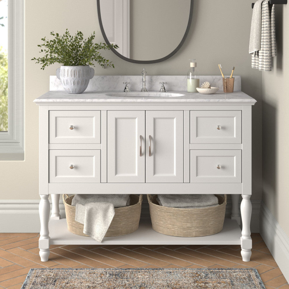 Beverly 48" Bathroom Vanity, White, Carrara Marble