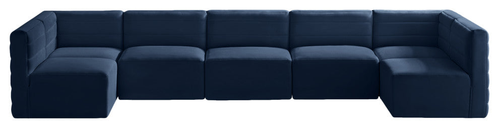 Quincy Velvet Upholstered 7-Piece U-Shaped Modular Sectional, Navy