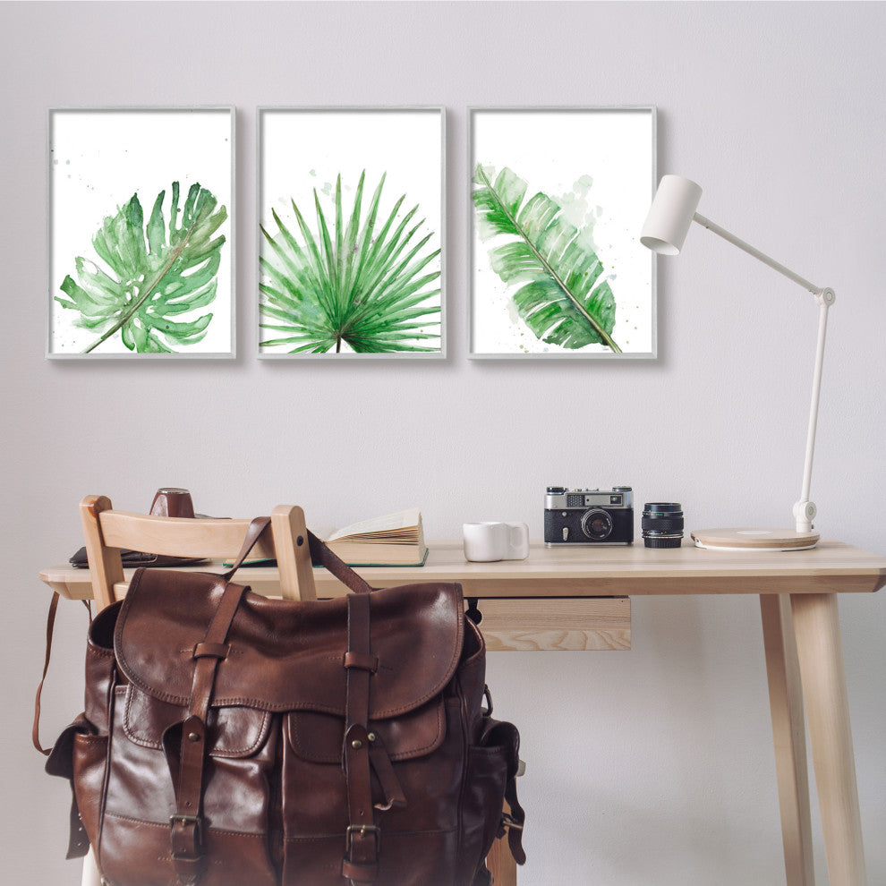 Green Leaves Modern Green Tropical Palm Fans ,3pc, each 16 x 20