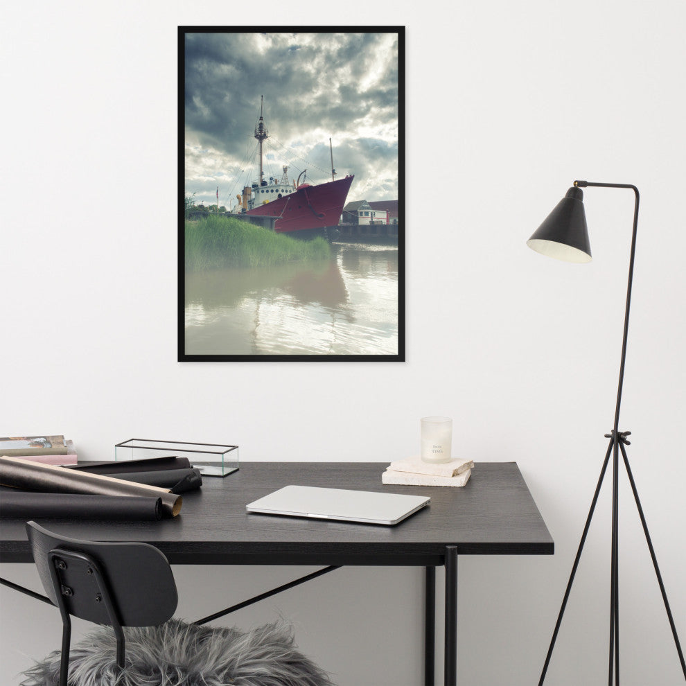 Foggy River Coastal Landscape Framed Photo Paper Wall Art Prints, Black, 24" X 36"