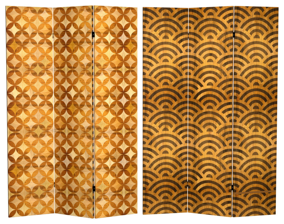 6' Tall Double Sided Japanese Wood Pattern Canvas Room Divider