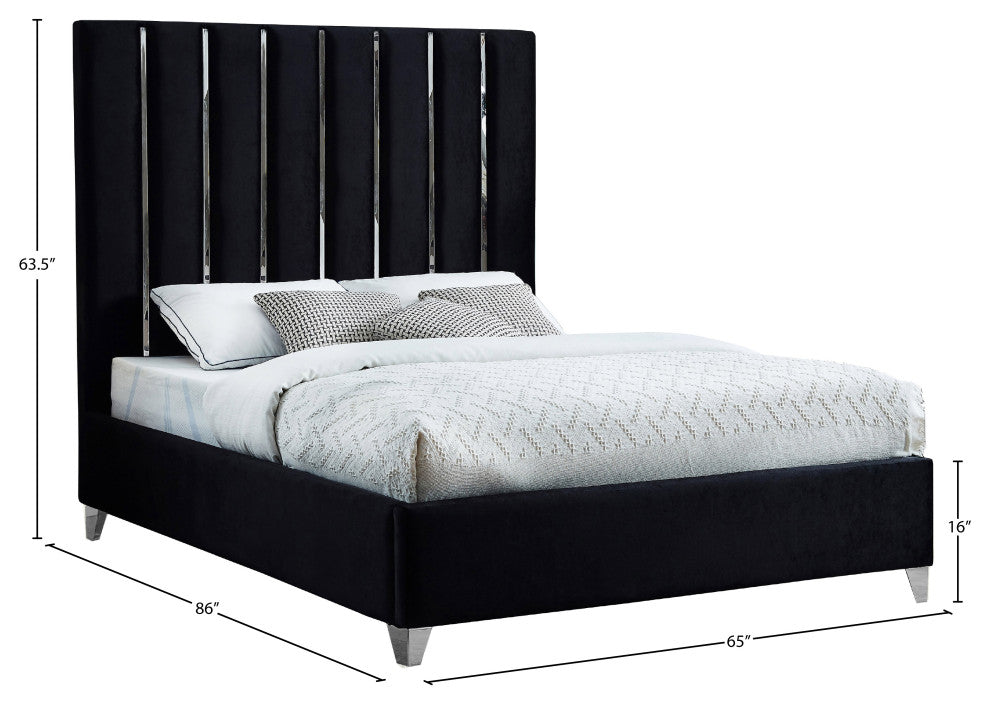 Enzo Velvet Bed, Black, Queen