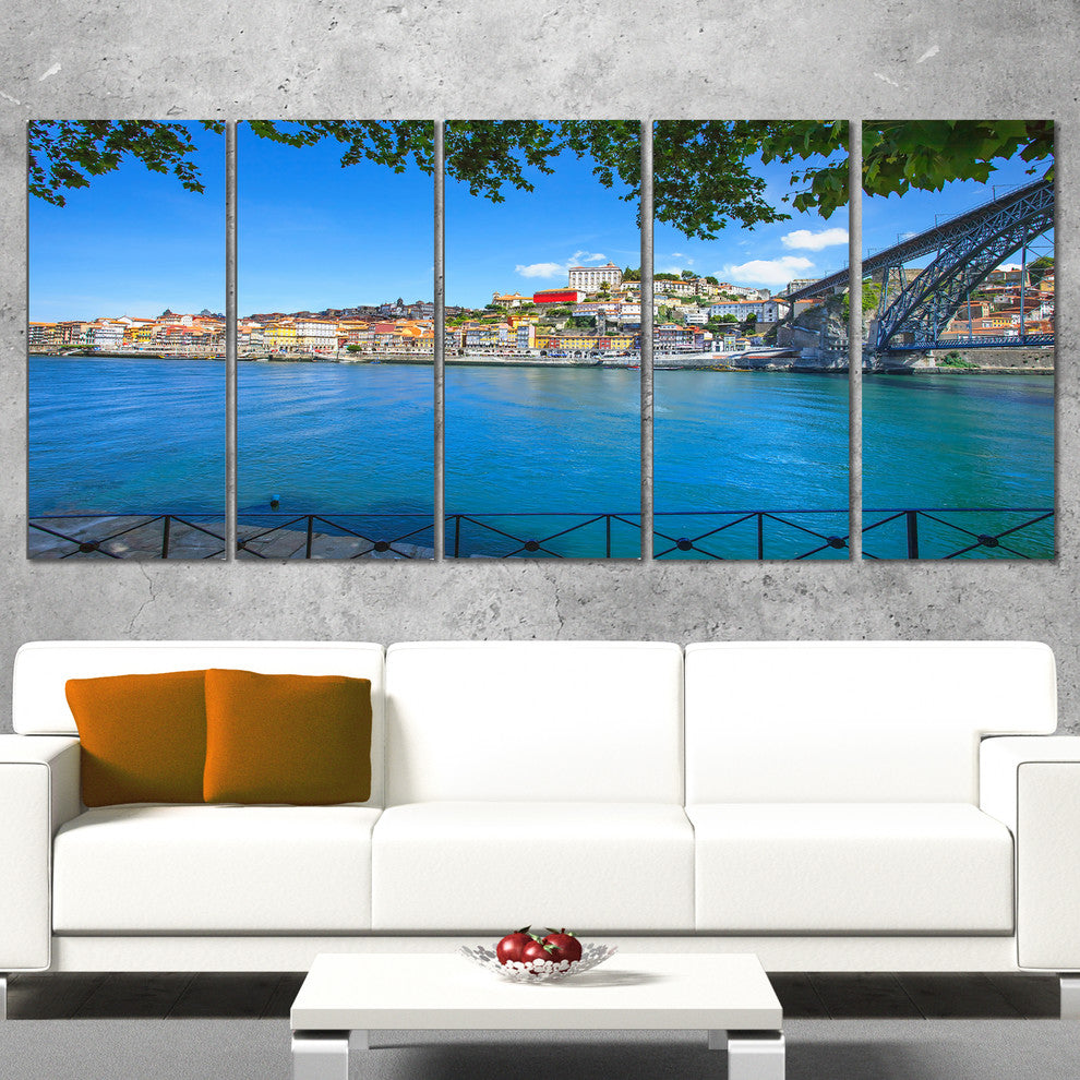 Douro River and Iron Bridge Portugal, Landscape Canvas Art, 60"x28", 5 Panels