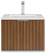 Terra Bathroom Vanity, Walnut/Brushed Nickel, 24", White Quartz Top