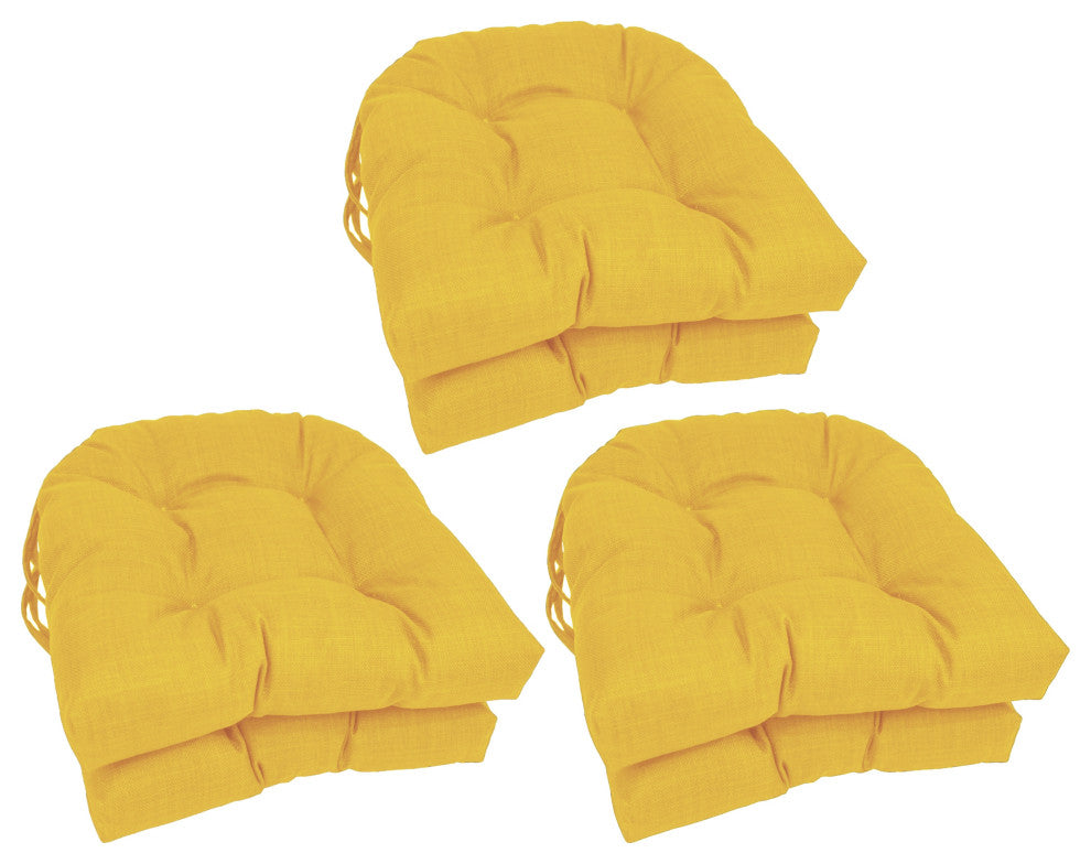 16" Spun Polyester Solid Outdoor U-Shaped Tufted Chair Cushions, Set of 6, Lemon