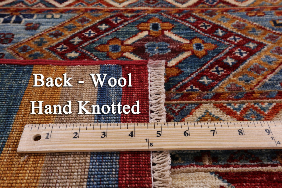 3' Square Super Kazak Khorjin Hand-Knotted Wool Rug Q11052