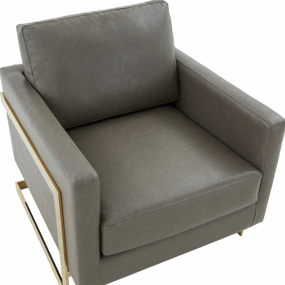 Leisuremod Lincoln Modern Upholstered Leather Accent Armchair With Gold Frame