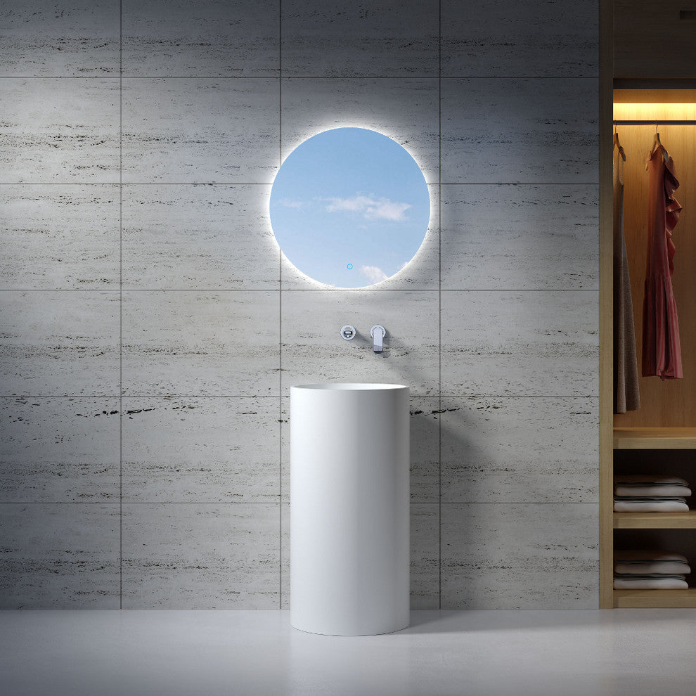 16" Polystone Free-Standing Bathroom Sink, Matte White, No Faucet