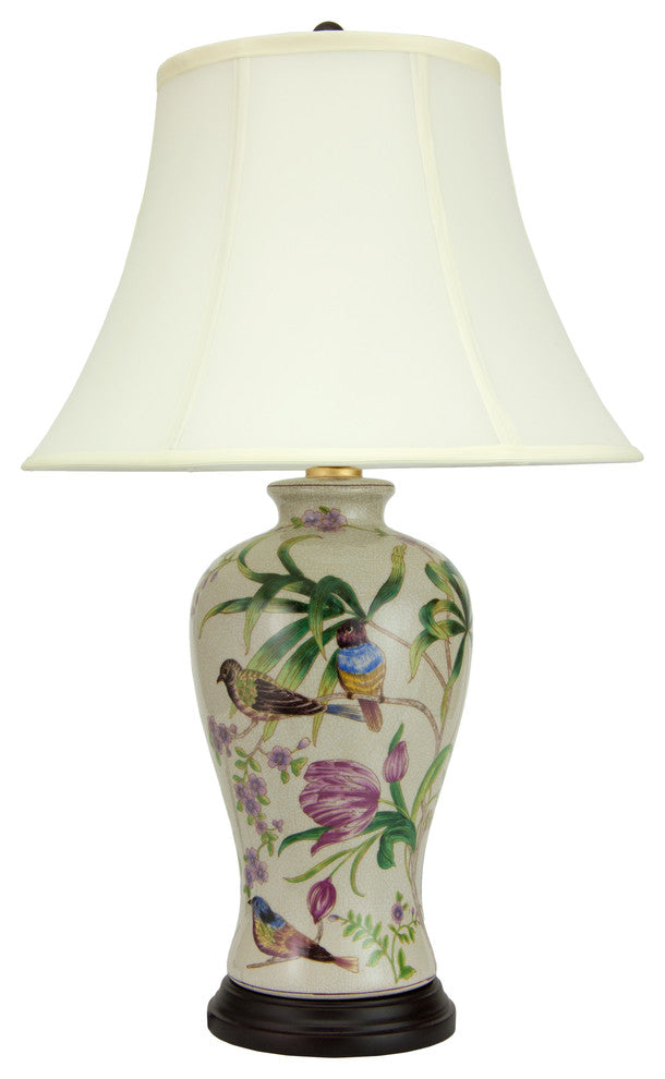 29" Floral White Porcelain Lamp