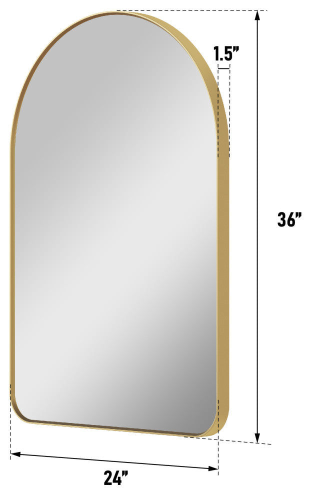 24"x36" Arched Bathroom Wall-mounted Mirror with Aluminum Frame, Gold