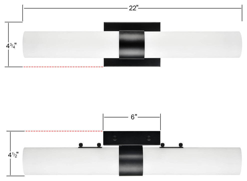 Perpetua LED 22" Bathroom Vanity Light With End Caps, Black