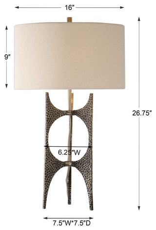 Modern Hammered Bronze Metal Sculpture Table Lamp, Open Abstract Mid Century