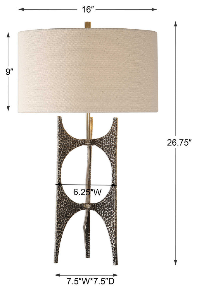 Modern Hammered Bronze Metal Sculpture Table Lamp, Open Abstract Mid Century